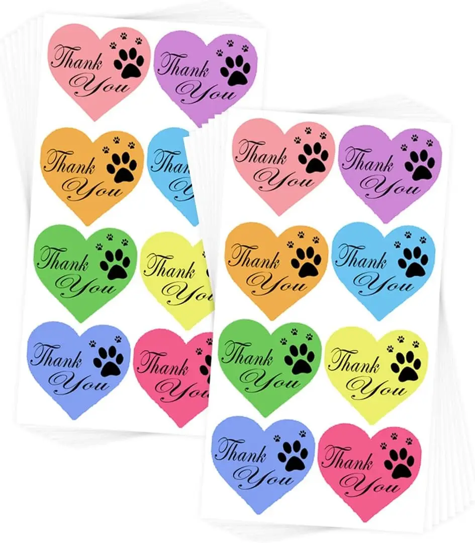 

Thank You Paw Print Stickers Colorful Heart Shape Puppy Print Stickers 1.5 inch 500Pcs