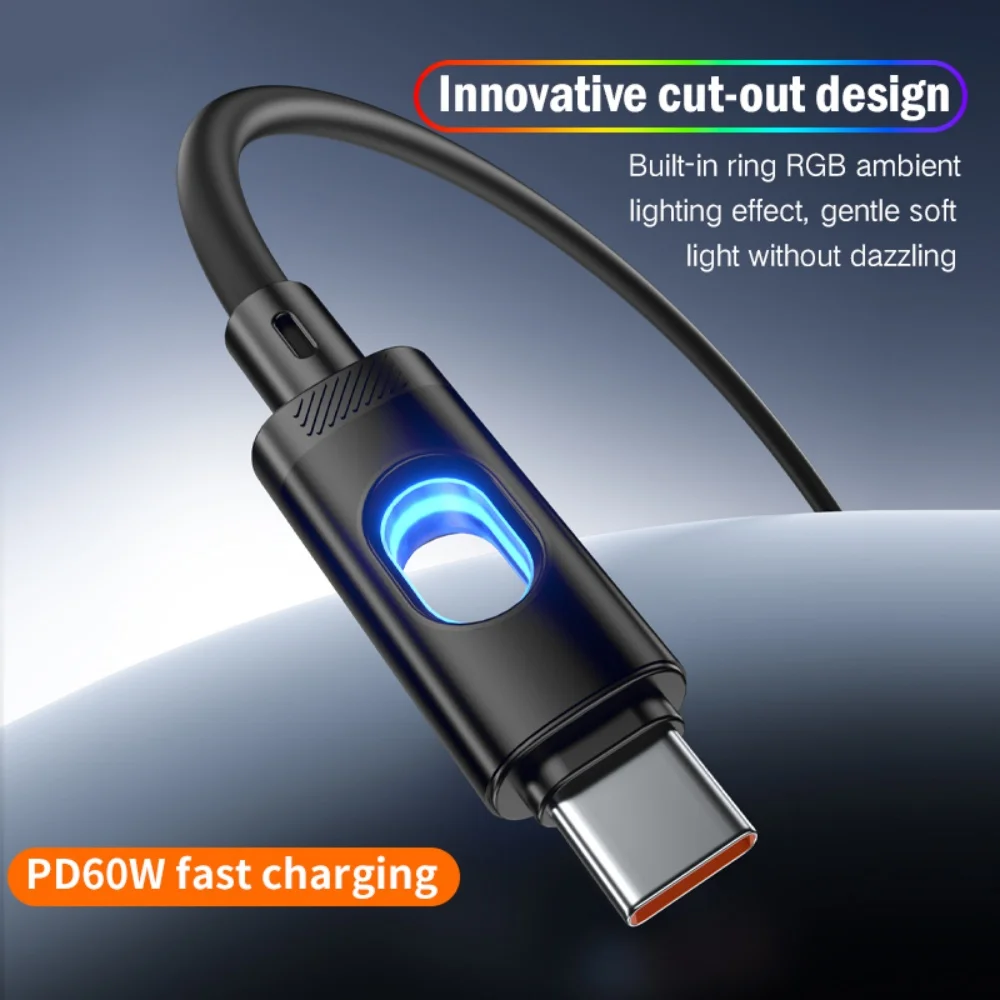 

PD 60W Type C Fast Charging Cable RGB LED USB C to C Quick Charge Sync Data Cord for iPhone 16 15 14 13 1 Samsung Xiaomi Huawei