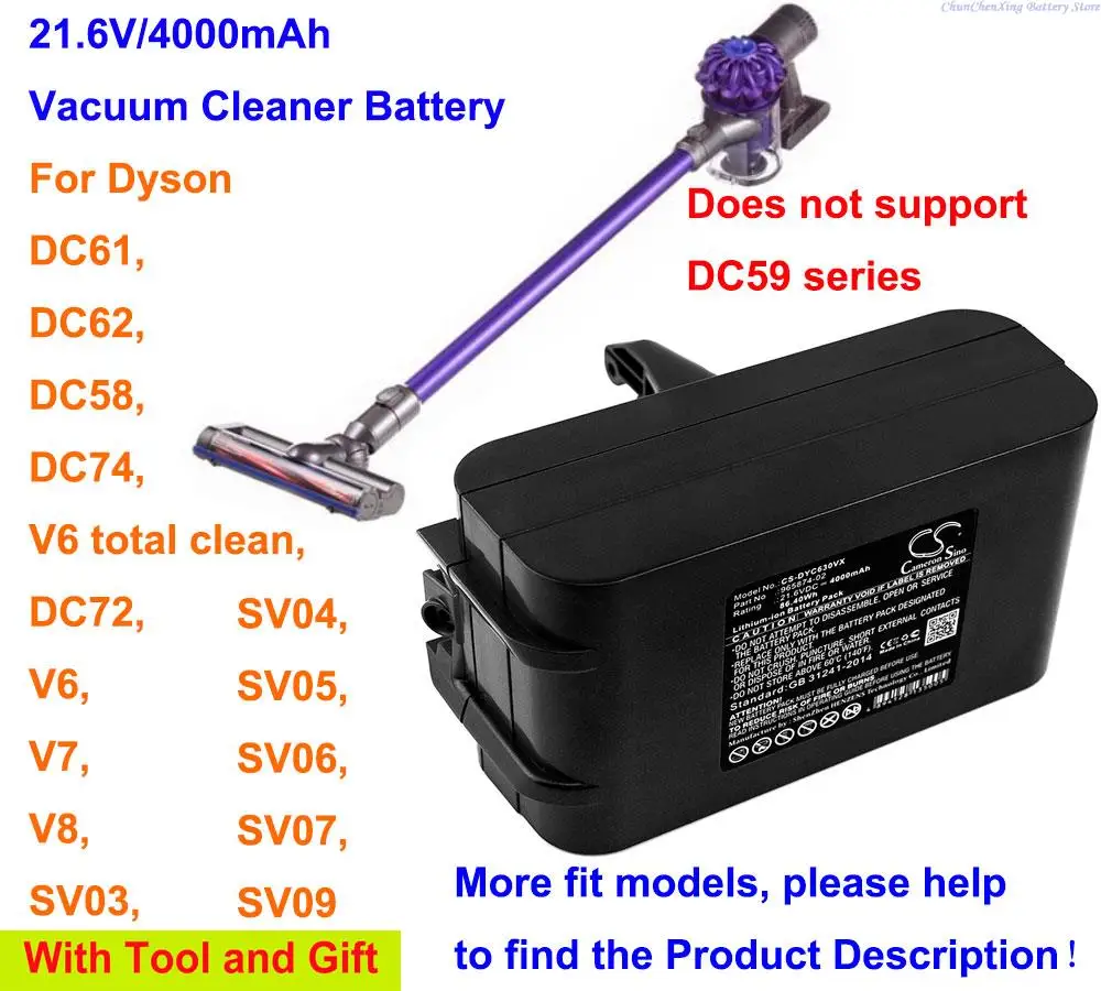 

Cameron Sino 4000mAh Battery for Dyson Absolute, DC58, DC61, DC62, DC72, DC74, V6 total clean, SV03, V7, V8, SV04,SV05,SV06,SV09