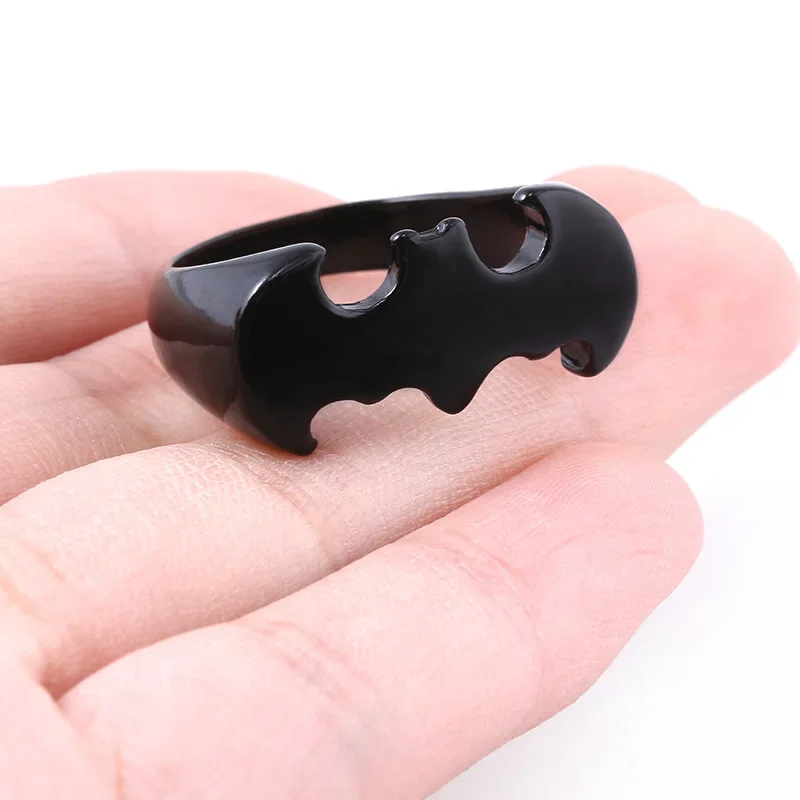 7-12 Size Bat Animal Solid Black Metal Ring Demon Unisex Reflective Fashion Jewelry Accessories Gift Toys Cosplay Costume Props