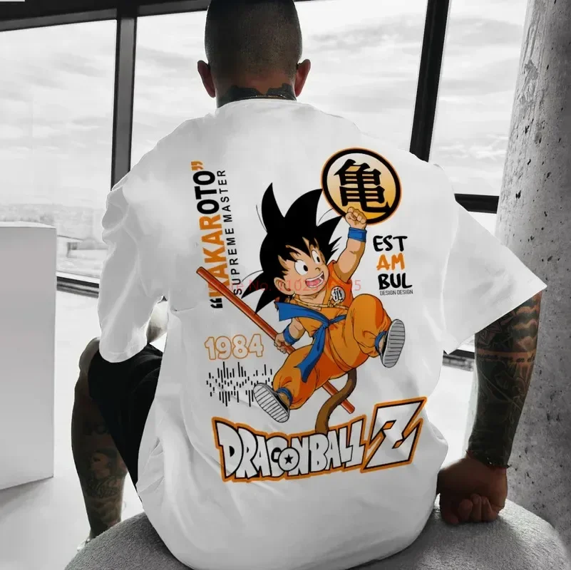 Anime Dragon Ball Z Youth Men Oversize T-shirt Goku Print Cosplay Summer Cotton Short Sleeve Top Casual Fashion Clothes Gift Man