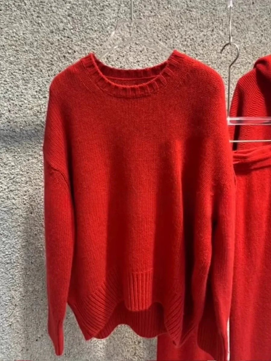 

Red Christmas New Year Dragon Year round Neck Knitted Sweater Women's Autumn Winter Inner Wear High-End Feel Low round Neck
