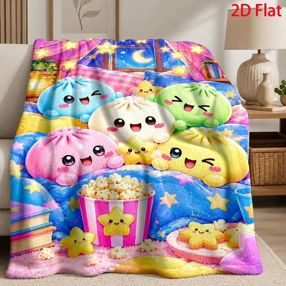 2D Flat Surface, 280G/Square Meter, with Cute Dumpling Character Pattern, Soft and Warm, Cute Printed Pattern, Suitable for Sofa, All-Season Use, Halloween and Christmas Room Decoration, Christmas Gift, Birthday Gift