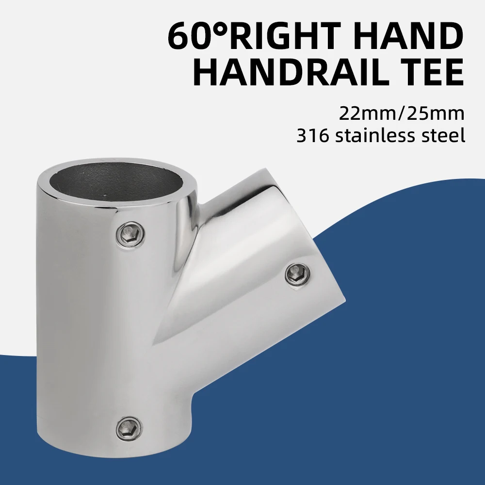 AndyMarine 316 Stainless Steel Boat Hand Rail Fitting 60 Degree right T/Tee Heavy Duty for 22/25mm Tube Pipe Marine Hardware