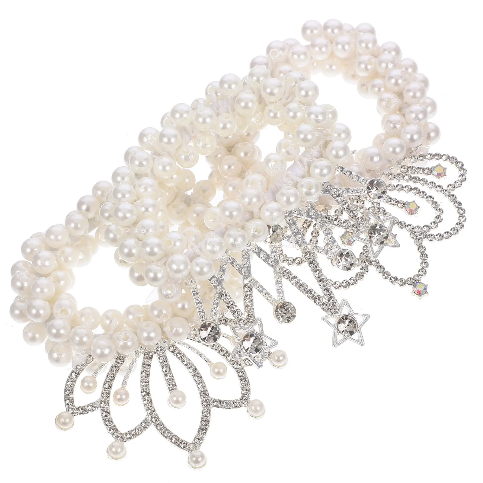 

3pcs Children Crown Headbands Pearl Hair Ties Tiara Accessories Girls Birthday Party Wedding Elastic Ponytail Holders