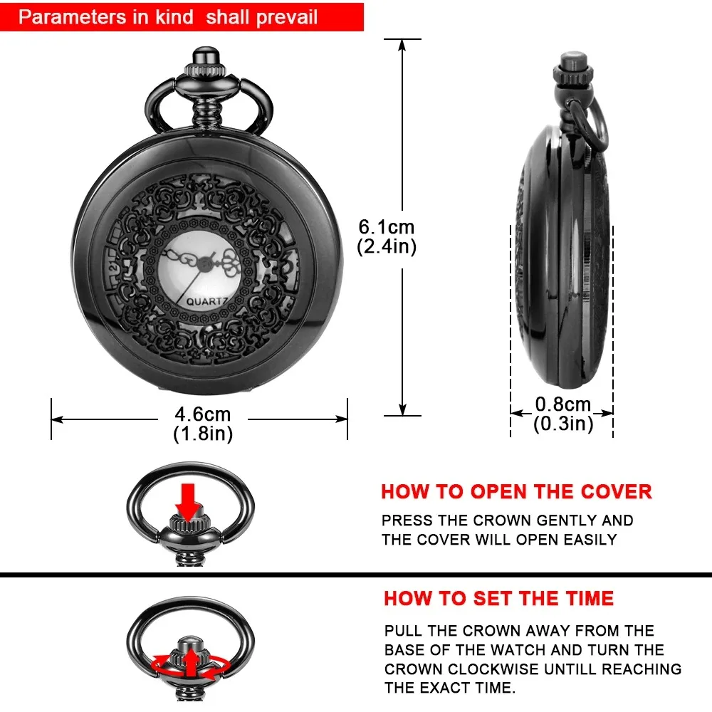 할로우 블랙 빈티지 석영 주머니 시계 레트로 디지털 펜던트 목걸이 체인 시계 쥬얼리 여성 남성을위한 선물