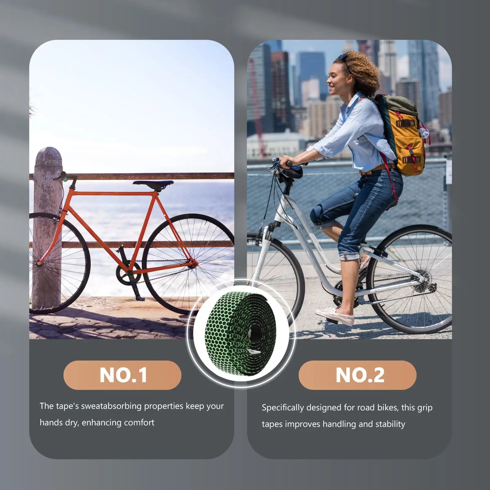 

2 Set Bicycle Handlebar Tapes Absorb Sweat Silicone Grip Wrap for Road Bike Electric Accessories