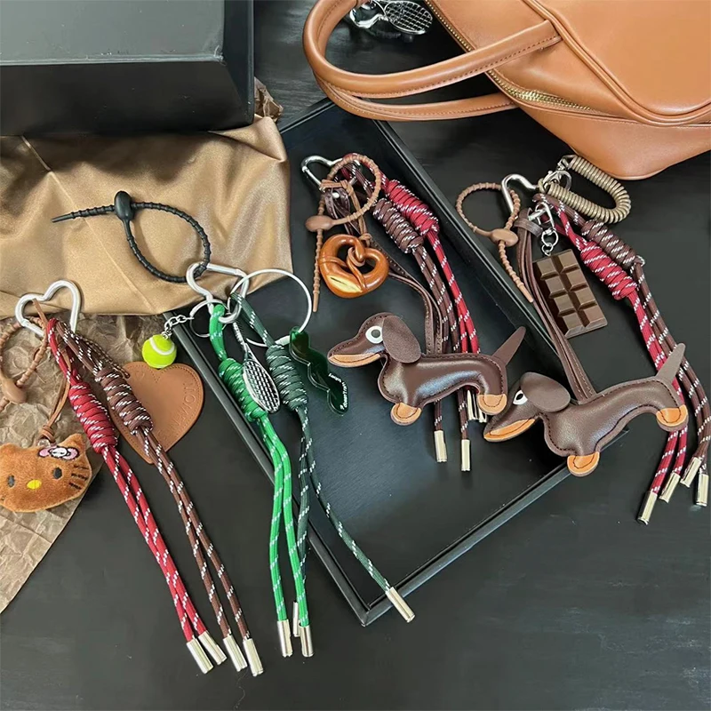 Bag Charms Braid Rope Dachshund Pendant Versatile Complicated Bag Pendants Hanging Rope for Phone Bag Accessories ﻿Decoration