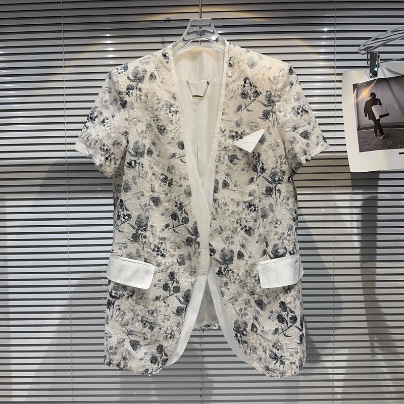 

Лето 2022, костюм из ткани из полиэстера с цветочным принтом и пайетками, Jaet, женский модный костюм Ele Lady's Sle, с v-образным вырезом на пуговицах