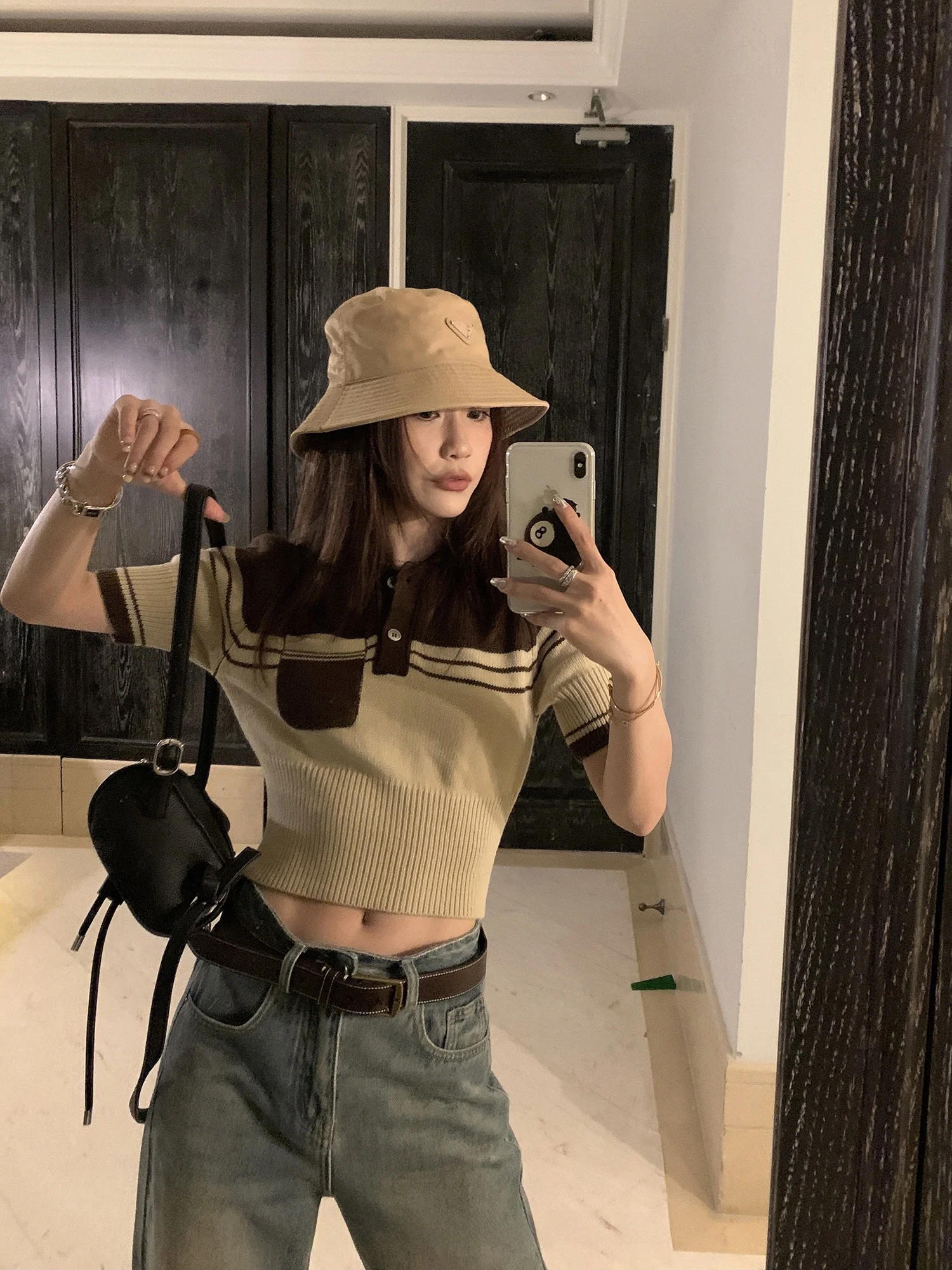 

Retro Striped Knitted ort Sve Vintage Color Blo Design Women's Faion Top for Spring Season Other Fabric Ladies Knitwear