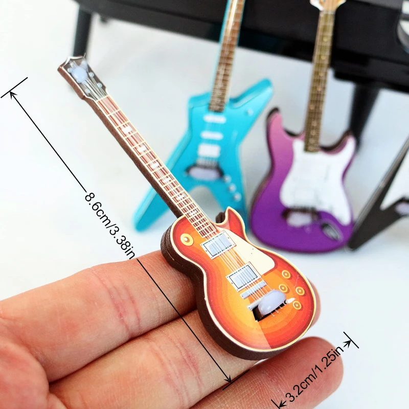 Modelo instrumento musical para Dollhouse decoração, guitarra brinquedos, acessórios, 1:12