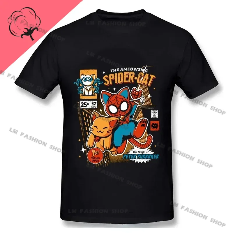 Spider Cat T-Shirt Street Fashion Streetwear T Shirt Men Women Couple T Shirt Hip-hop Hipster O-neck Printed Cotton Tshirt Tops