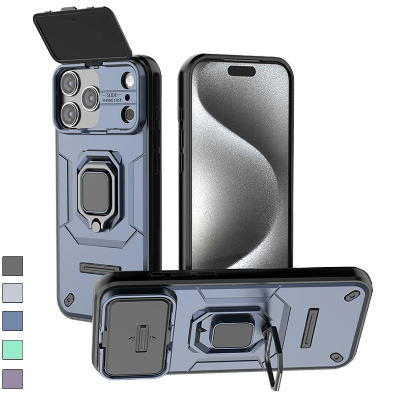 

Armor Case For iPhone 17 Air 16 Pro Max 15 Plus 14 13 Ring Stand Holder With Anti Drop Airbag Wireless Charging Cover Coque Etui