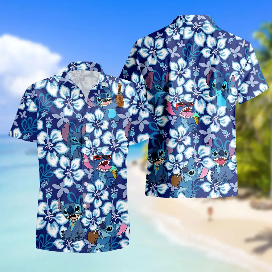 Camisas hawaianas de manga corta para hombres y mujeres, camisas casuales de playa, camisas hawaianas de Disney, puntada, moda de verano