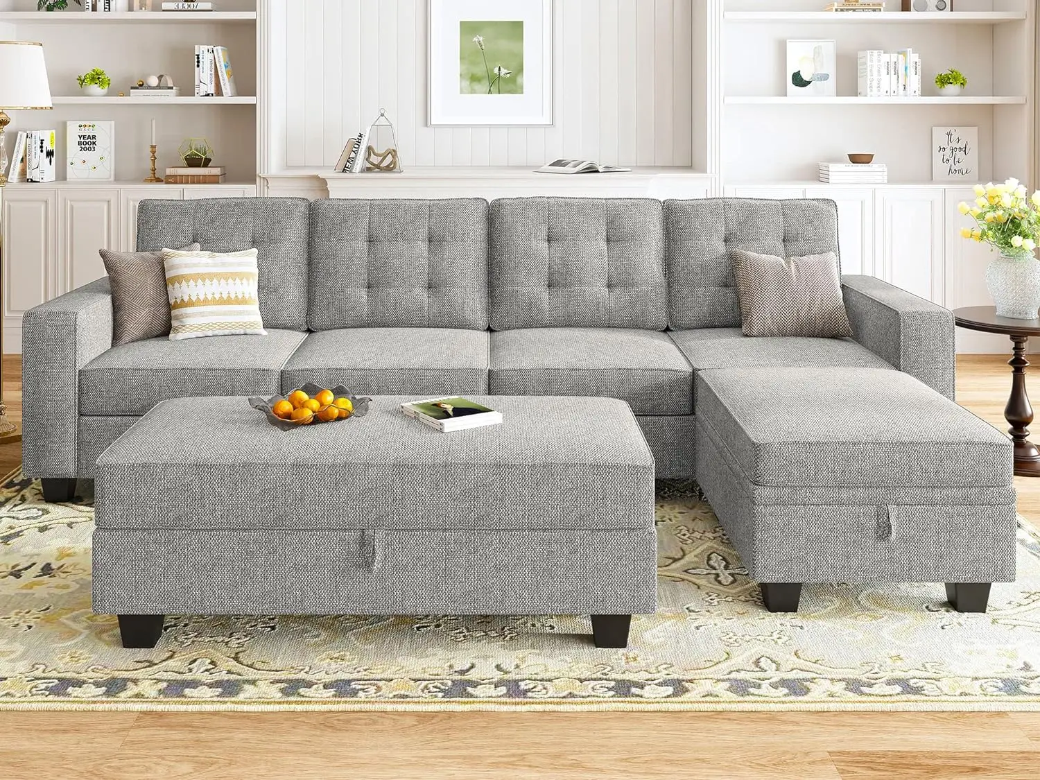 L Shaped Couch with Storage Sectional Sofa with Reversible Chaise for Living Room