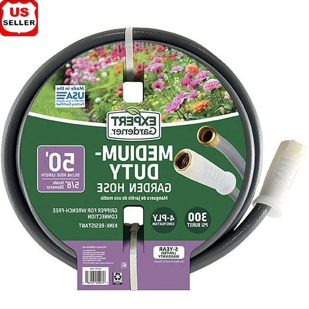 

Medium Duty 5/8 Inch x 50 Ft Garden Hose Kink Resistant Lightweight Leak Proof Brass Couplings UV Weatherproof Durable Flexible