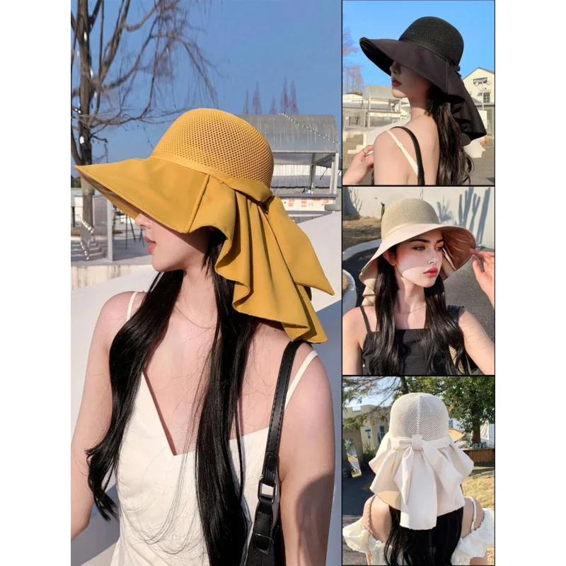 

2024 New Summer Sun Hat Women's Outdoor Travel Sun Protection Sun Hat Breathable Neck Protector Shawl Hat Face Covering Sun Hat