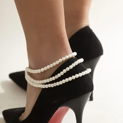 Bohemian Imitation Pearl Anklet For Women Summer Beach Ankle Bracelet Chain on the Leg Foot Sandals Jewelry Accessories