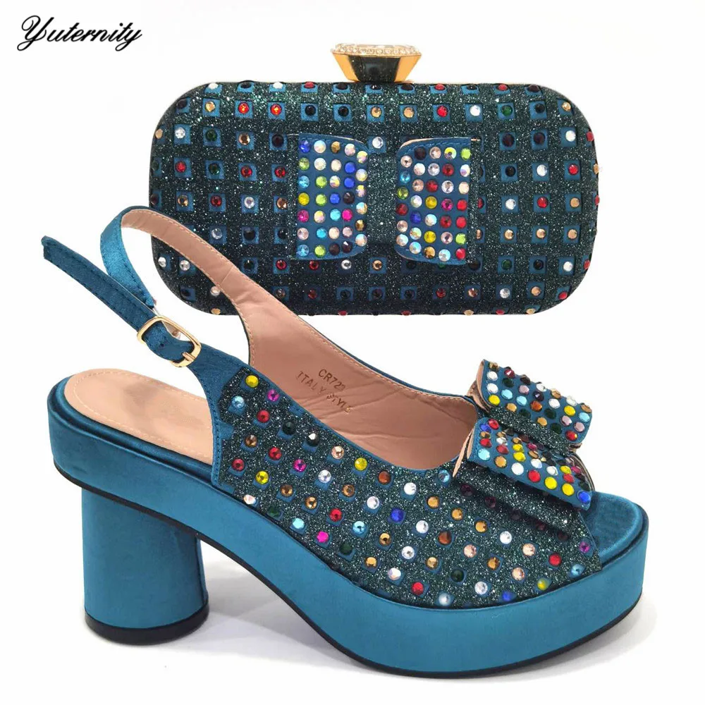 Summer New Good Quality Shoes And Bag Set African Rhinestone Women High Heels Shoes And Bag To Match Set For Wedding Party