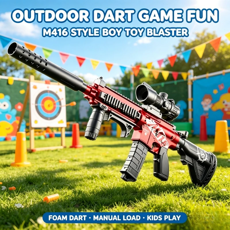 New M416 Style Soft Dart Blaster Toy Manual Loaded Foam Dart Blaster Model Christmas Birthday Gift 2026