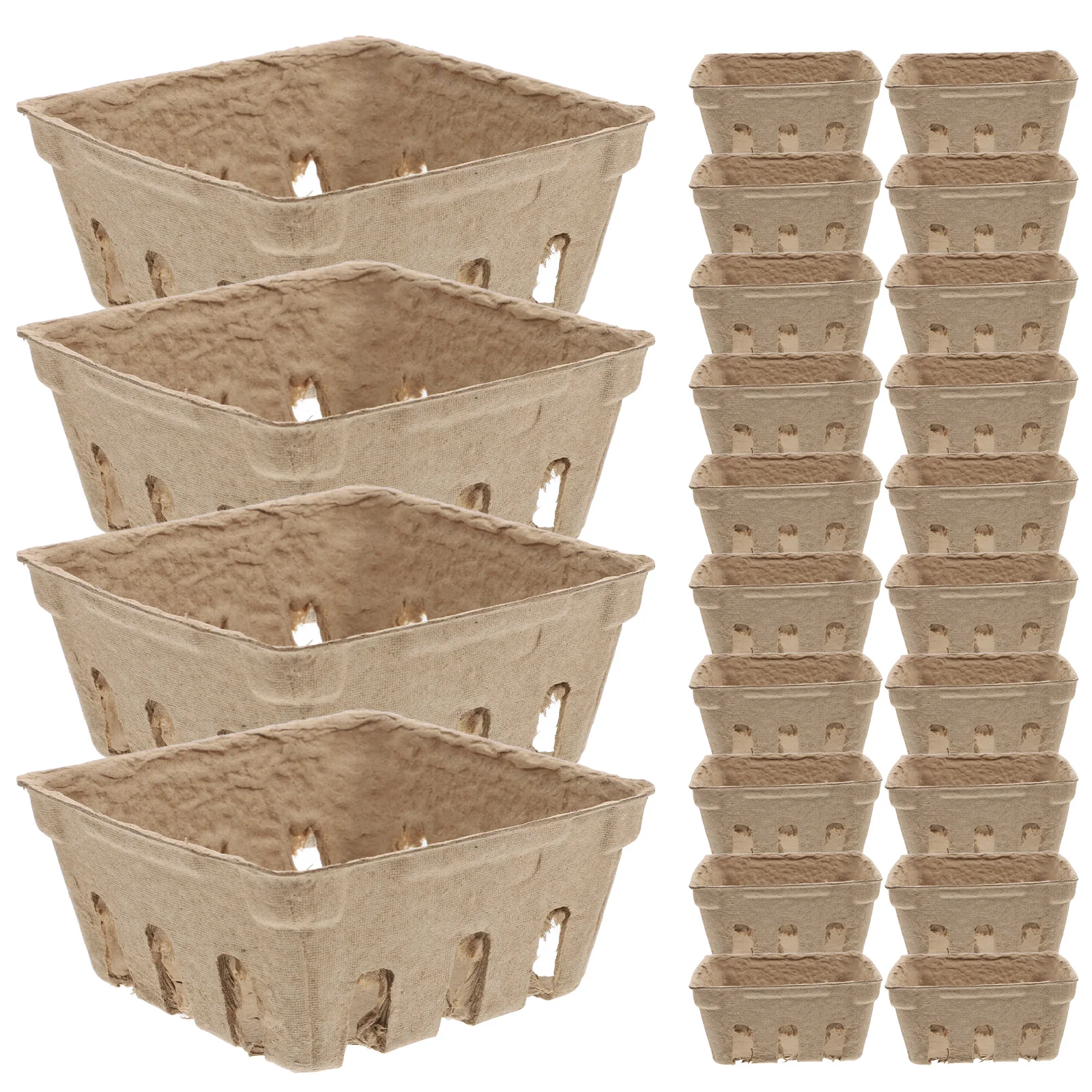 24pcs Fruit Packaging Box Strawberry Basket Pulp Fiber Berry Container Fresh Produce Storage Tray Vegetable Serving Molded