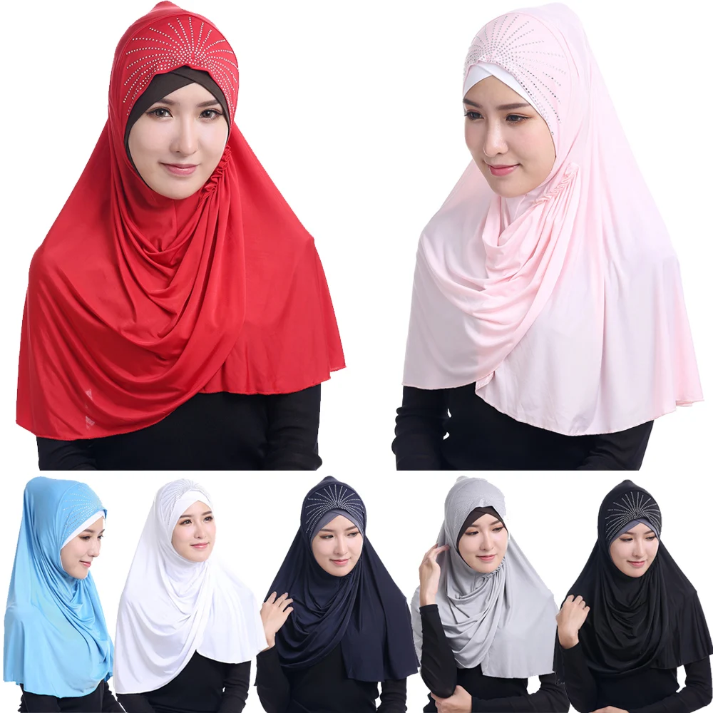 

Diamonds Hijab Women Muslim One Piece Amira Instant Scarf Islamic Prayer Niqab Nikab Head Wrap Neck Cover Shawls Turban Cap Hat