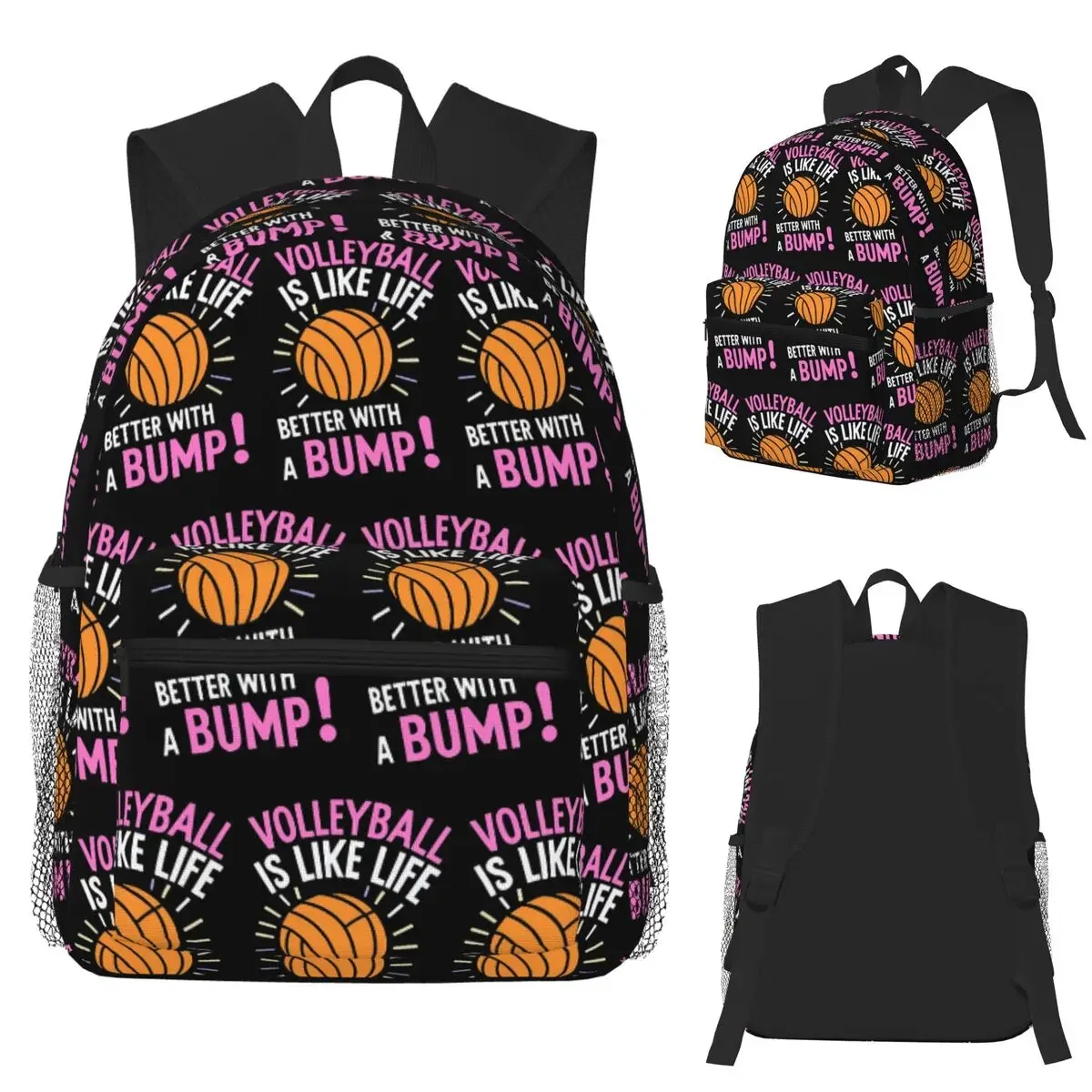 

Volleyball Is Like Life Better With A Bump Student Backpack School Bag Hiking Travel Daypack for Boys Girls Bookbag Shoulder Bag