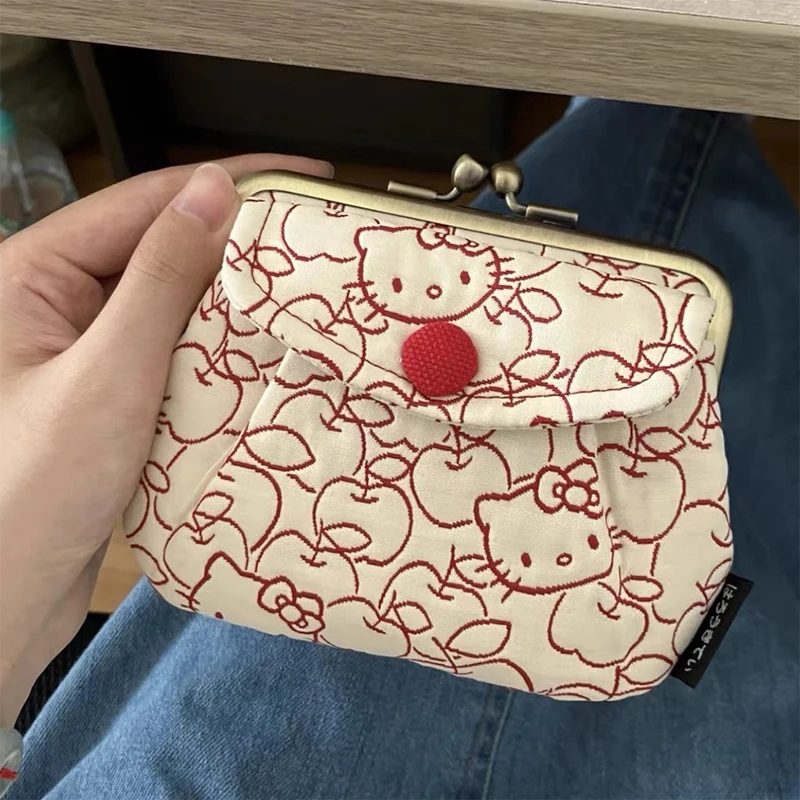 Kawaii Hello Kitty Gold Mouth Bag Zero Wallet Card Bag Id 2-in-1 Girl Miscellaneous Storage Sanrio KT Cat Makeup Bag Girl Gift