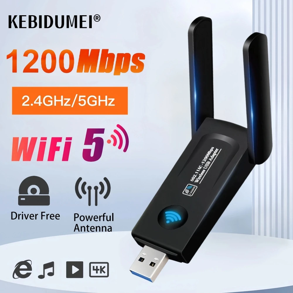 

Двухдиапазонный USB Wi-Fi адаптер 1200 Мбит/с 2,4 ГГц 5 ГГц Wi-Fi с 2 антеннами ПК Мини компьютер 600 Мбит/с сетевая карта приемник