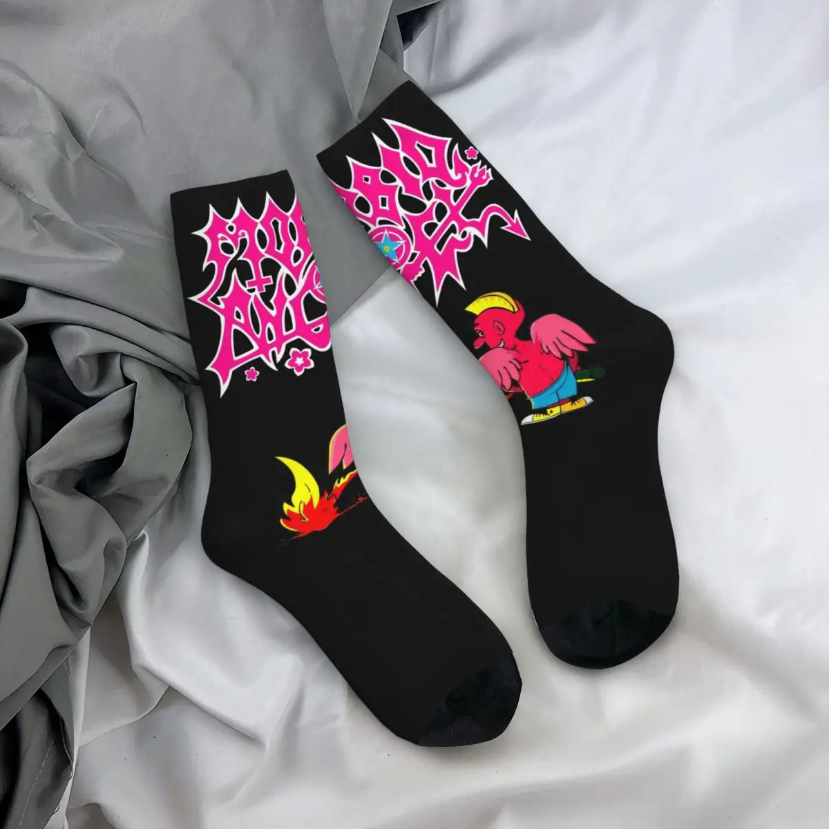 Happy Funny Men's Socks Harajuku Morbid Angel Pink Devil Sock Band High Quality Women's Socks Spring Summer Autumn Winter