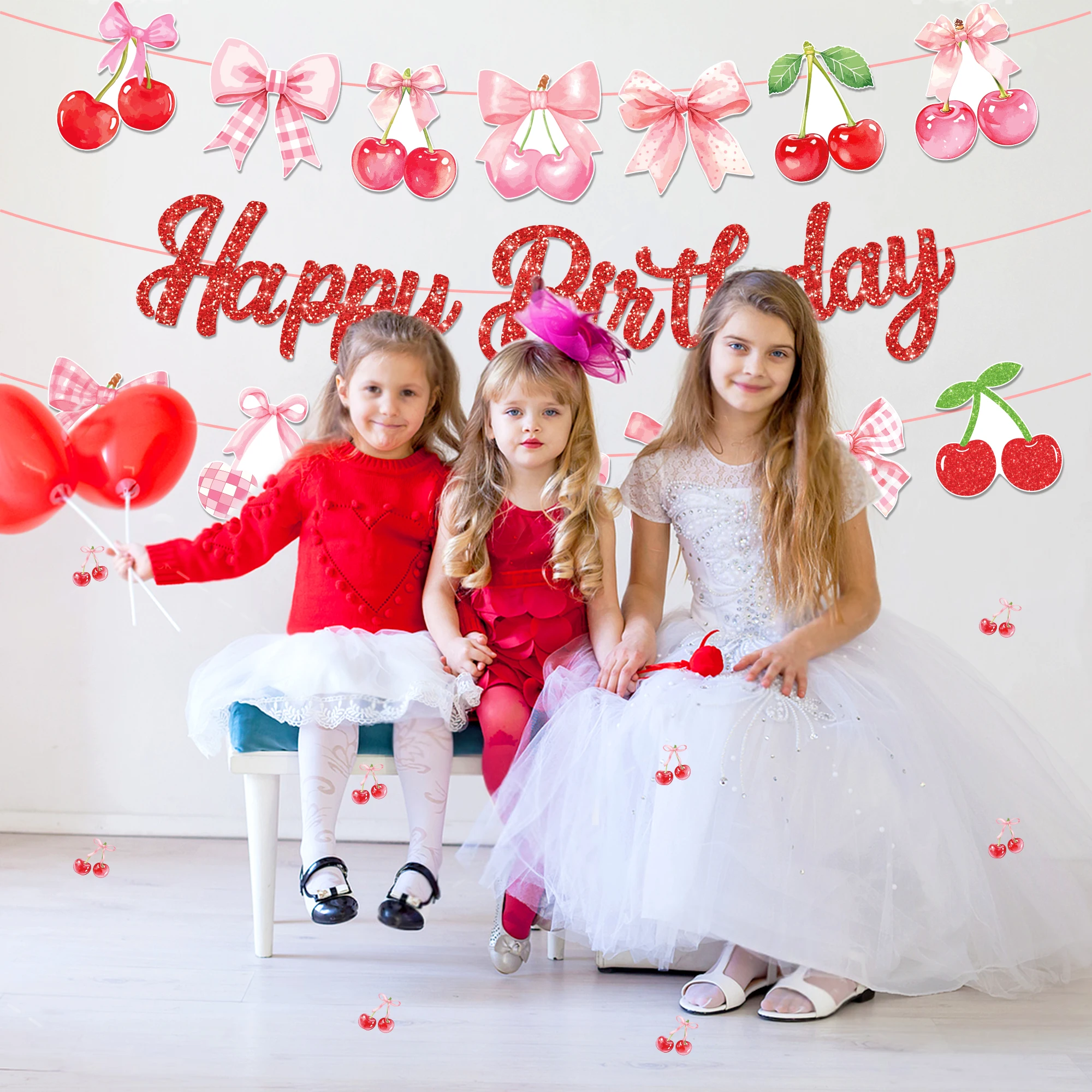 Rosa Kirsche Einweggeschirr Sets Teller Tischdecke Servietten Photo Booth Requisiten Banner für Geburtstagsfeier Hochzeit Geschirr – Detail 8