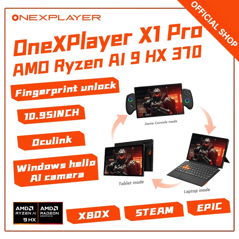 New Onexplayer OneXPlayer X1 PRO AMD AI HX 370  Onexconsole 10.95 Inch Oculink Laptop Video Game Portable Game pc Laptop