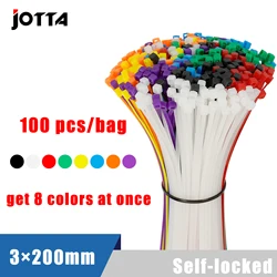 3×200mm Size 100Pcs/Bag Multicolor Slef-Locking Nylon Cable Tie Quickly Bundle Plastice Loop Wire Wrap