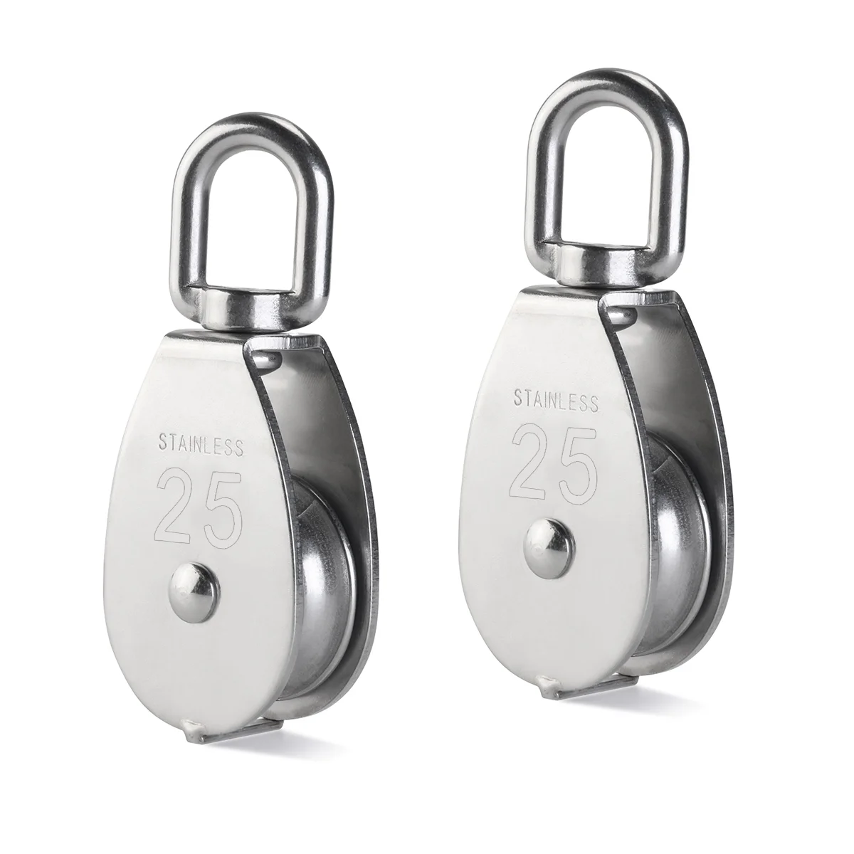 UEETEK Pair 25MM Single Pulley Block in 304 Stainless Steel M25 Pulley Roller Loading 400kg - Silver