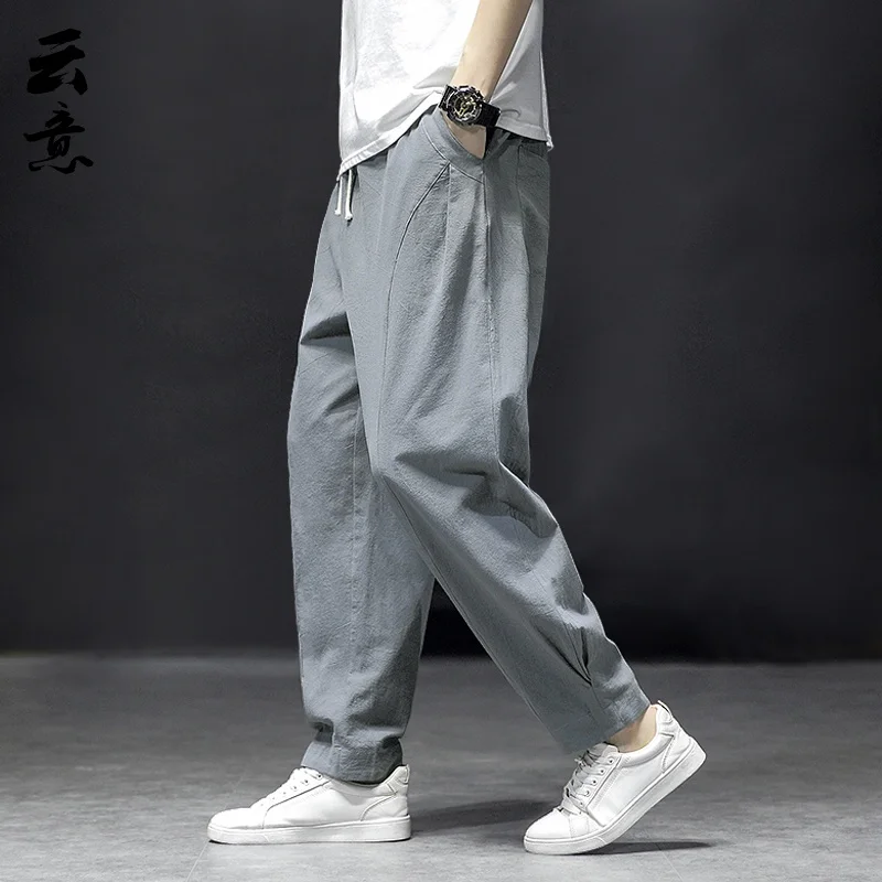 

Men's Casual Wide Leg Cotton Linen Pants Summer Loose Straight Tube Sports Trousers Faionable Comfortable mid High Waist