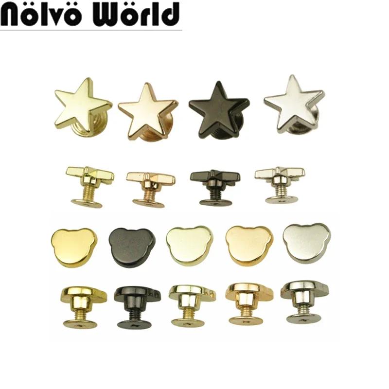 8 10 12 14MM Star/Heart Sharpe Metal Studs Rivets For Bags Handbag Purse Garment Feet Screw Nail Button Decoration Accessories
