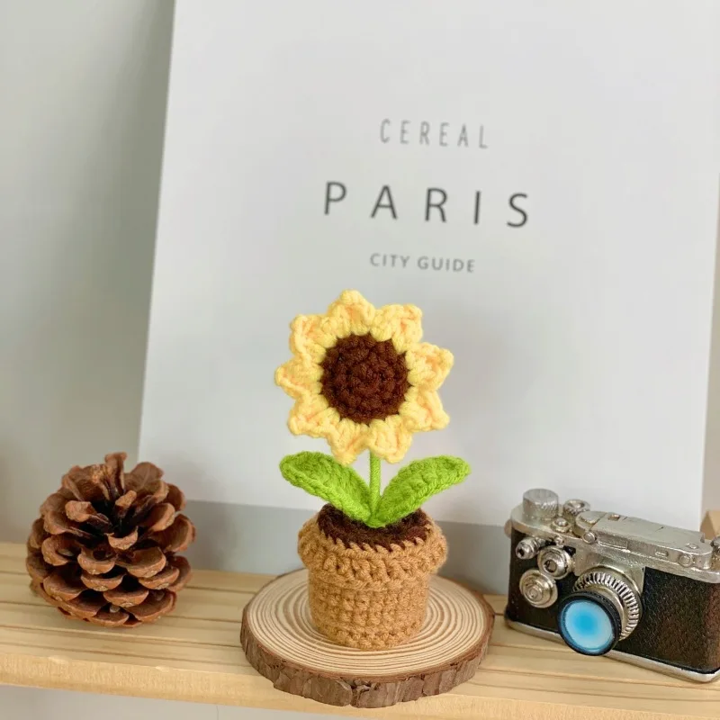 yZ[zSmall potted plant crochet simulation flower potted plant flower decoration creative gift ornament cute little ornament