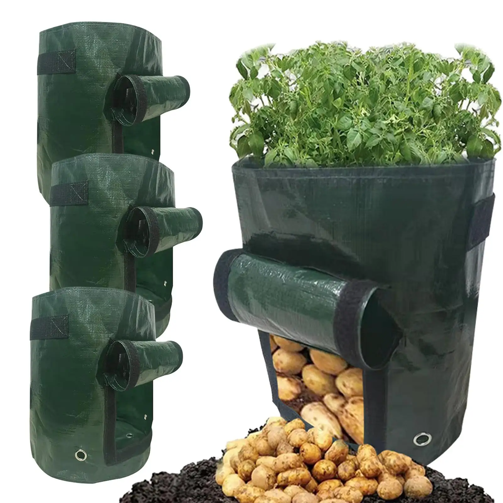 PE Potato Planting Bag 4 Pieces Large Potato Growing Containers With Flap Handles Garden Bags To Grow Vegetables For Tomatoes