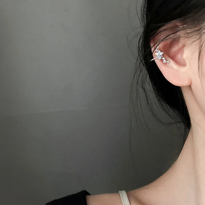 Trendy Simple Metal Zircon Flower Ear Cuff Clip on Earrings for Women No Pierced Crystal Star Earcuff Ear Wrap Clips Jewelry