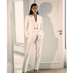 Fashion Chic Red Women's Suits Notch Lapel 2 Pieces Jacket Pants Female Clothing Smart Lady's Office Banquet Blazers Sets
