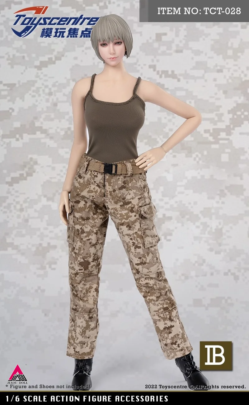 ToysCentre 1/6 TCT-028 Female Soldier Brown Camisole Camouflage Trousers Clothes Set Model Fit 12'' Action Figure Body