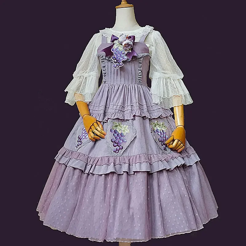 

Grape Manor ~ Sweet Lolita JSK Dress Country Style Cotton Dress by Infanta