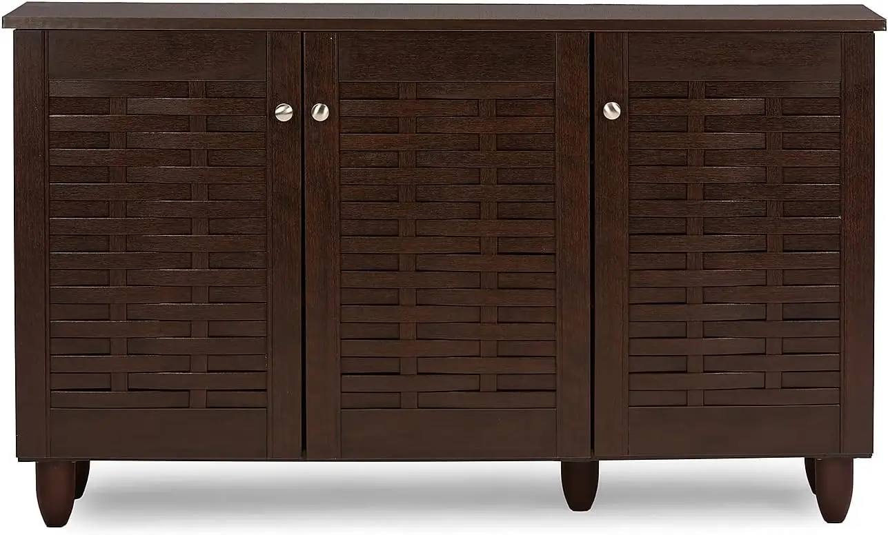 Wholesale Interiors Winda Modern And Contemporary 3-Door Dark Brown Wooden Entryway Shoes Storage Cabinet