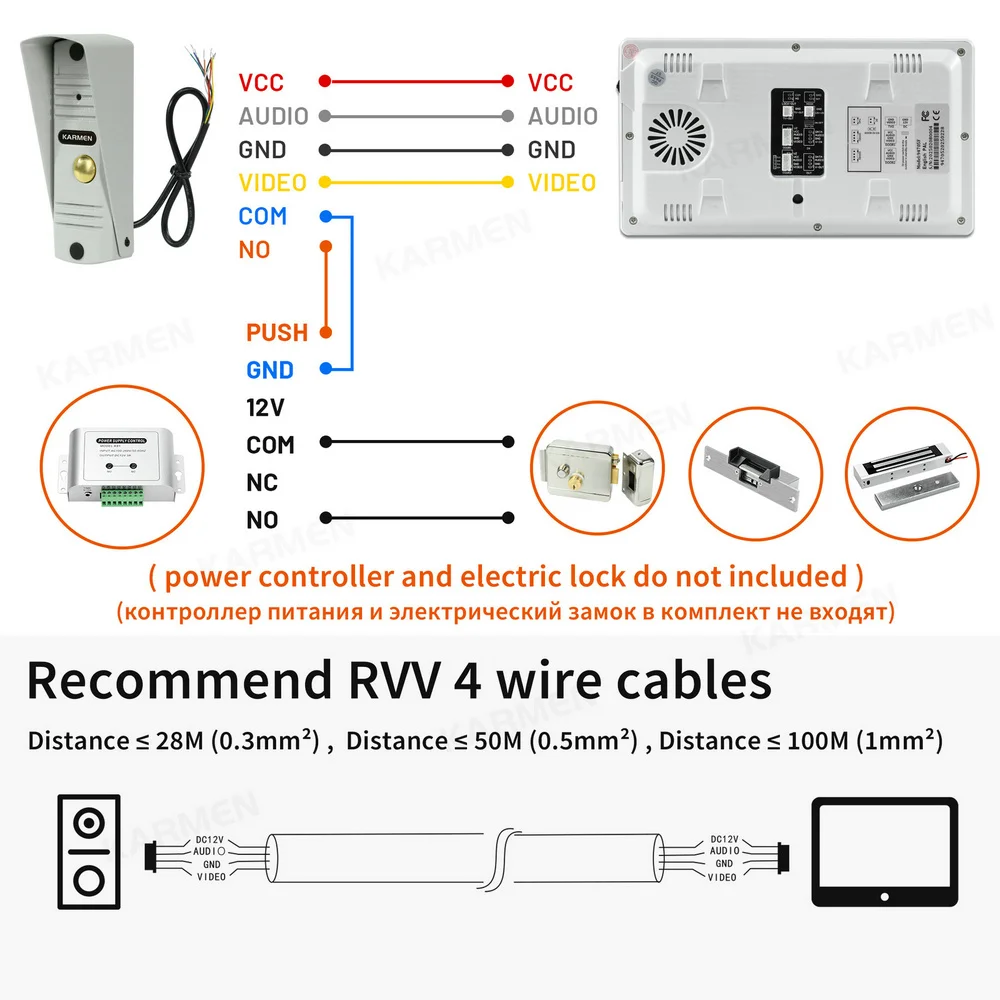 KARMEN Wired Video Door Phone Intercom System, Waterproof Metal Doorbell Night Vision, Unlock,Cold Resistant for Home Security