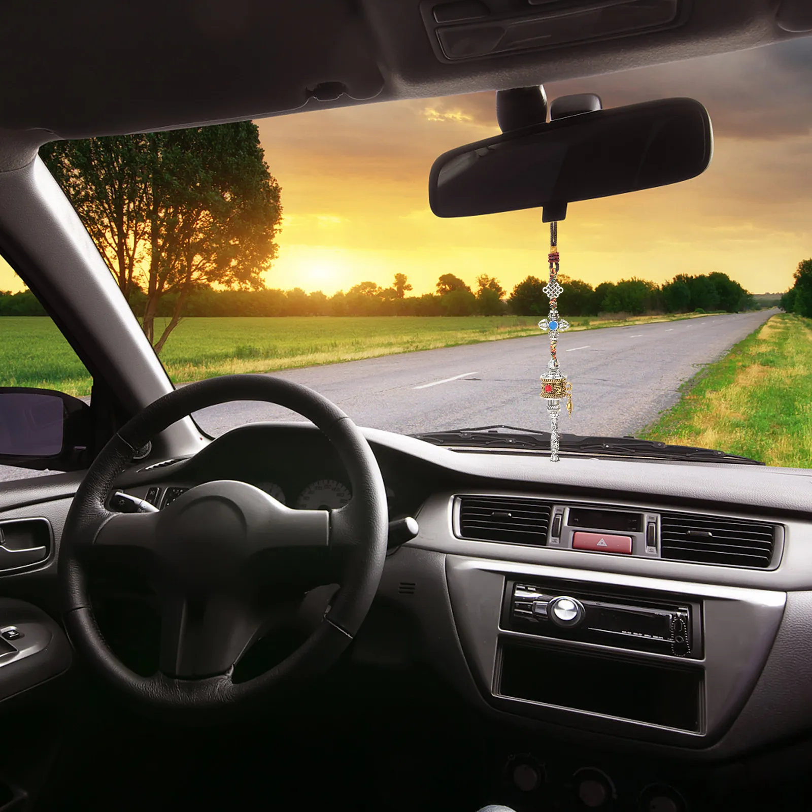 

Six Words Pendant Decorative Alloy Hanging Ornament for Bag Car Backpack Suitcase Tibetan Ethnic Style Creative Pendant