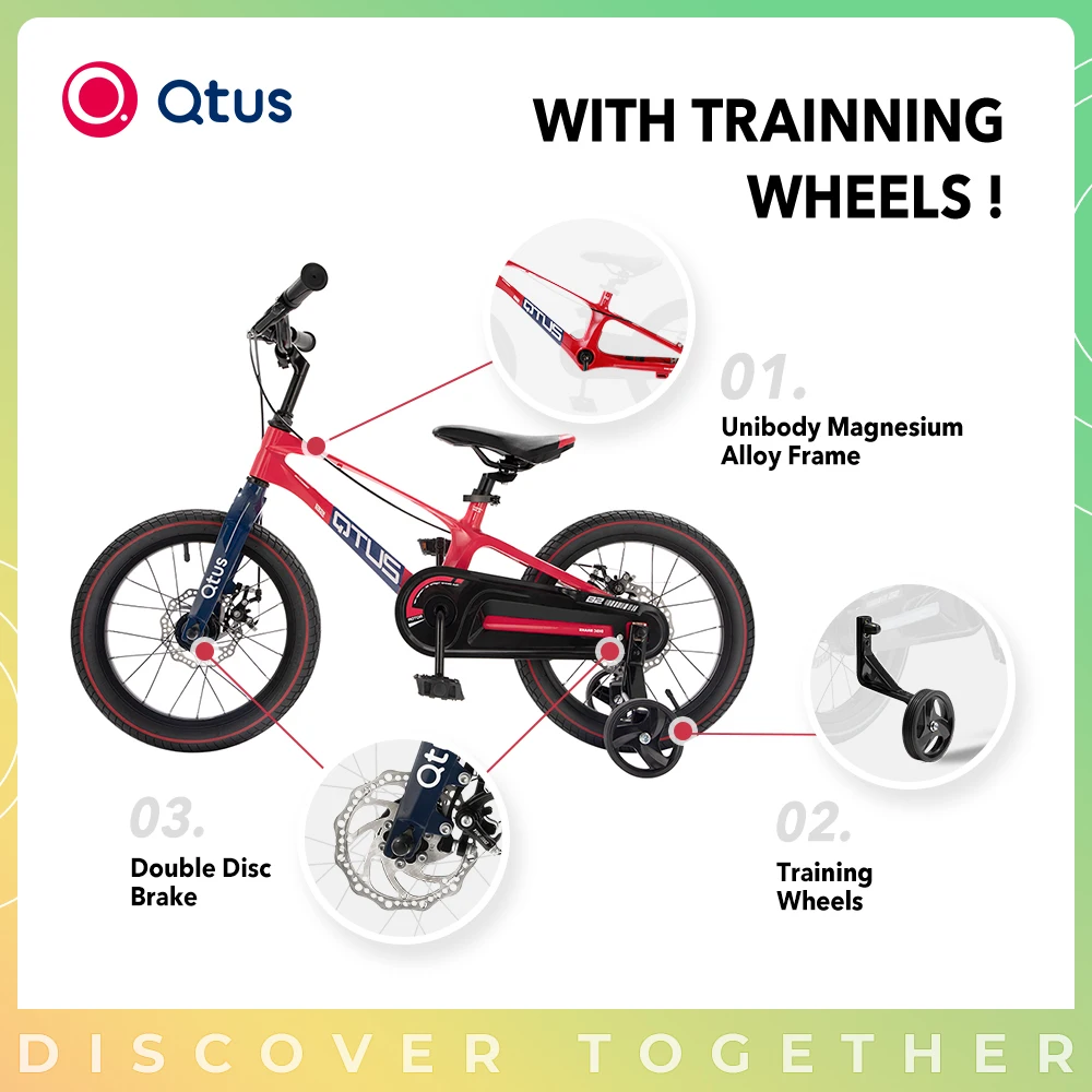 Qtus B2 Antelope Children Bike, Racing Bicycle, Unibody Magnesium Alloy Frame, ABS Disc Brake, PU Adjustable Saddle, Air Tire