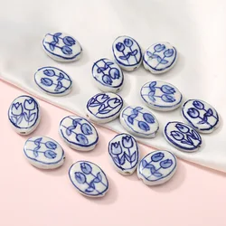 5pcs 20x15x5mm Oval Shape Hand Painted Flower Ceramic Beads Fashion DIY Loose Spacer Bead For Jewelry Making Red/Blue/Black