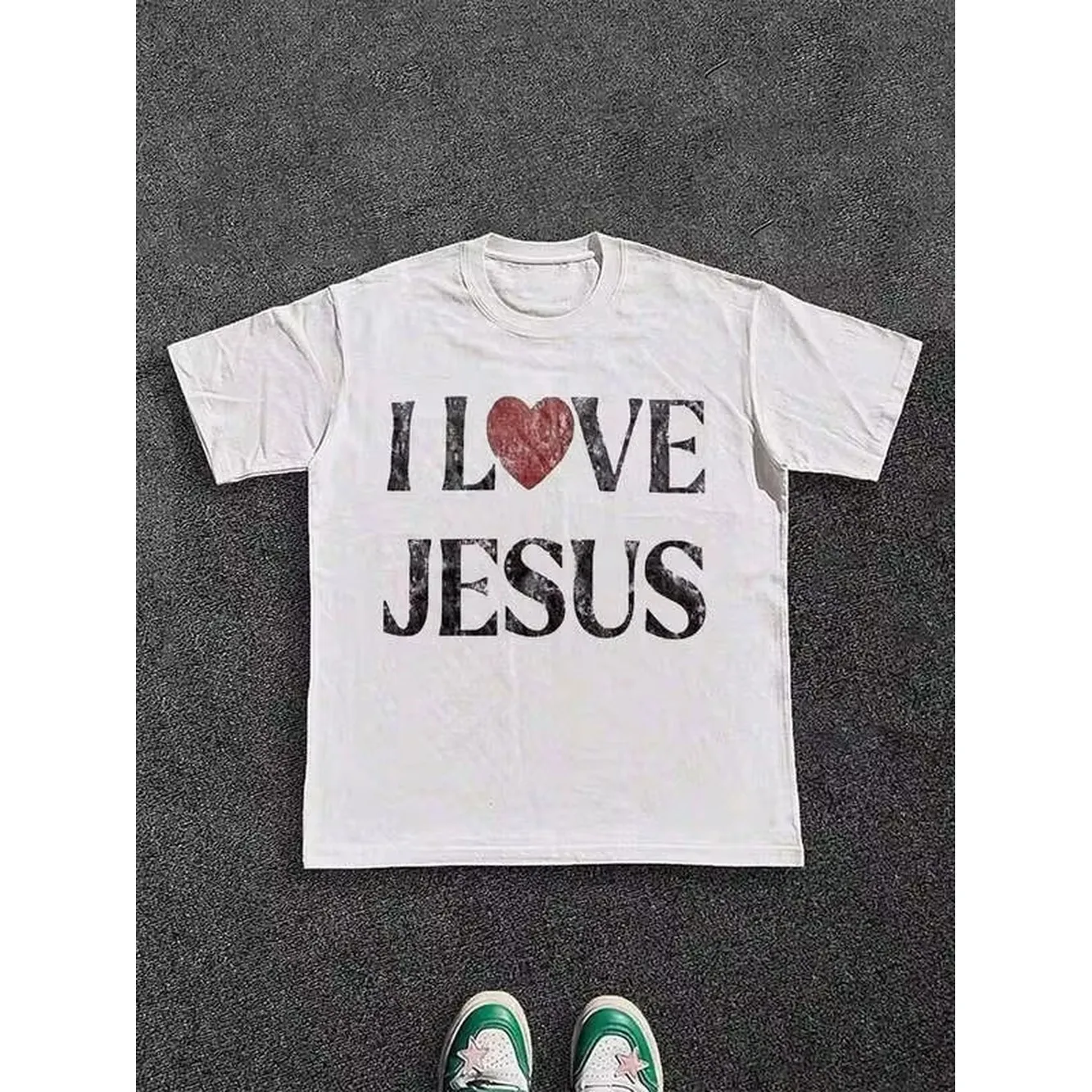 Vintage Distressed Heart Letter Graphic T-Shirt Retro Red Font Slogan Print Short Sleeve Casual Tops