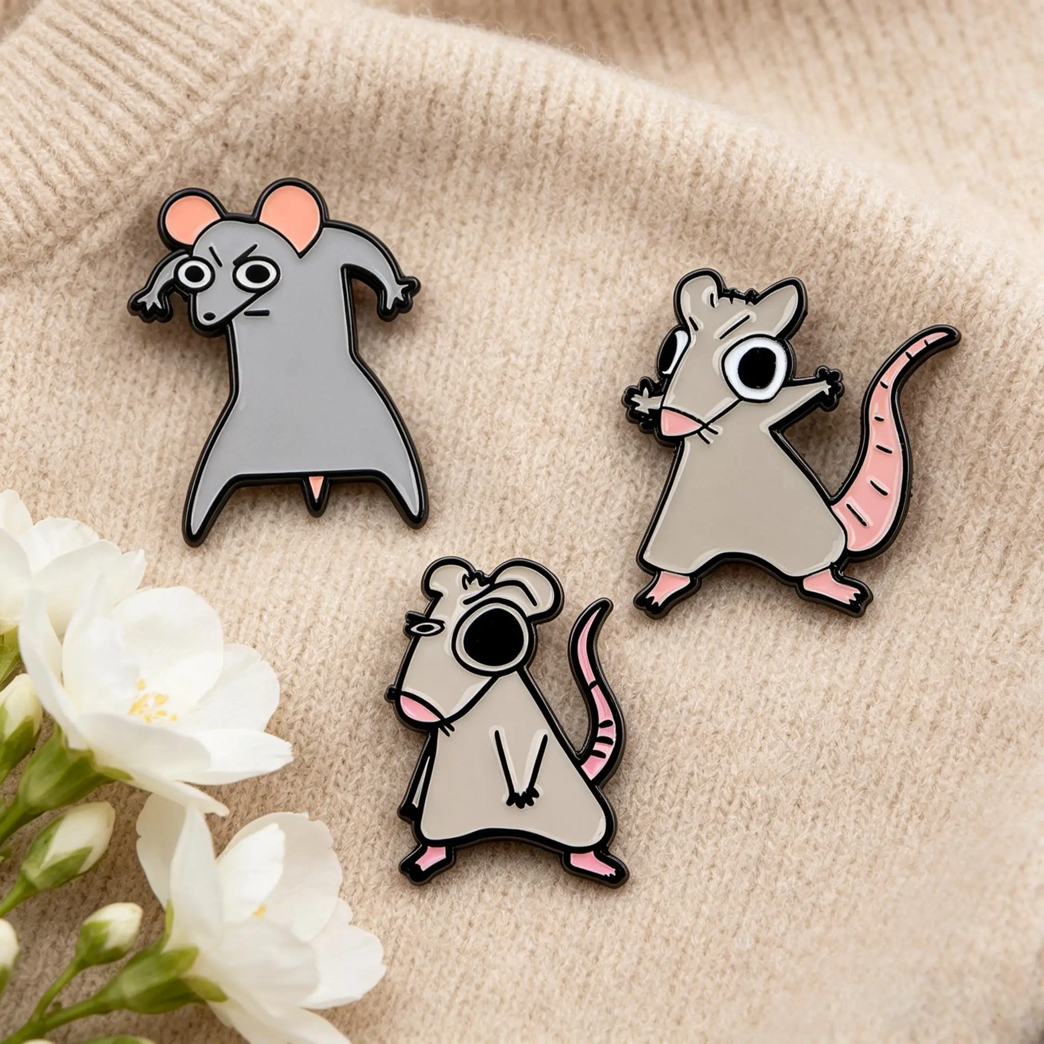 3 Stück/Set Jokey Grey Mouse Emaille-Pin-Broschen für Damen, Anstecknadeln, Abzeichen auf Rucksack, Kleidung, Accessoires, Modeschmuck, Geschenke