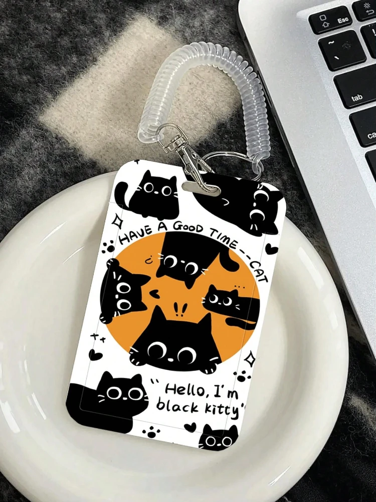 Cute Eight Little Black Cat Pattern Card Holder Suitable for Student Bus Card Meal Card Protection Case Kpop Photocard Holder